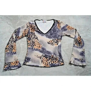 VTG 90s 00s Y2K Mirage Fairy Leopard Zebra Western Bell Sleeve S/M Made In USA